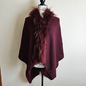 New! Linda Richards Luxury Cashmere Shawl With Fox Fur Trim